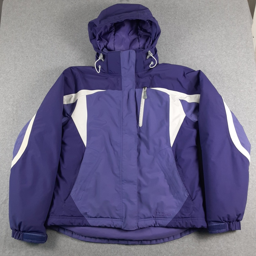 LL Bean Womens Purple Colorblock Insulated Hooded Ski Jacket Size S 0JNH8